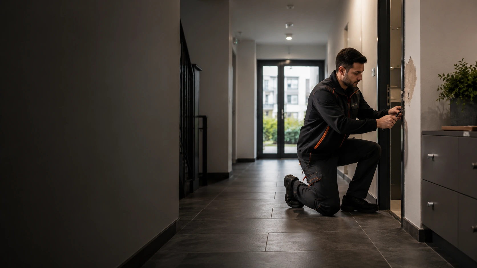 Innenbereich eines Objekts für Montagearbeiten, Türen und Schadenbeseitigung