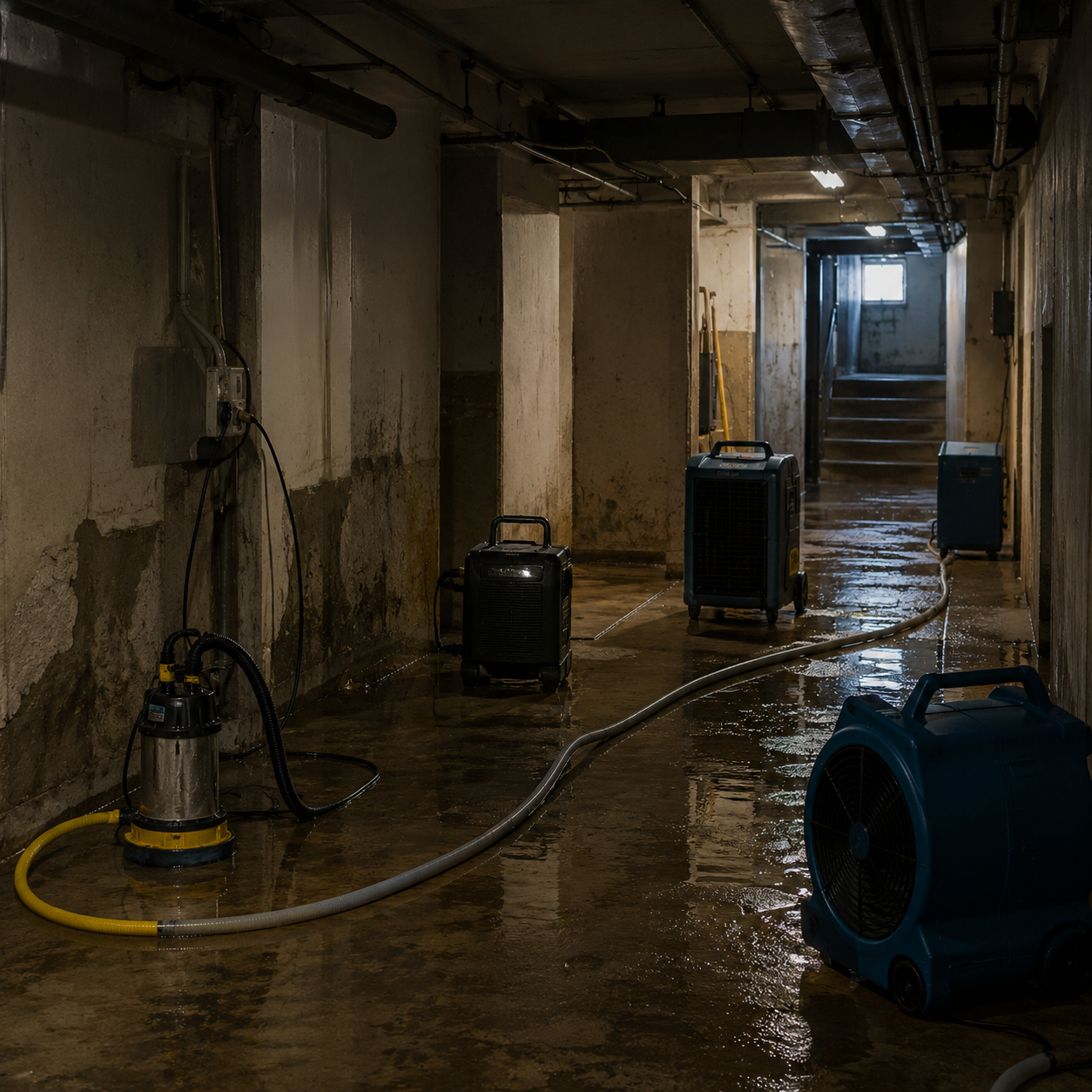 Objektbereich nach Wasserschaden als Beispiel für Wasserschadenservice und Abpumparbeiten