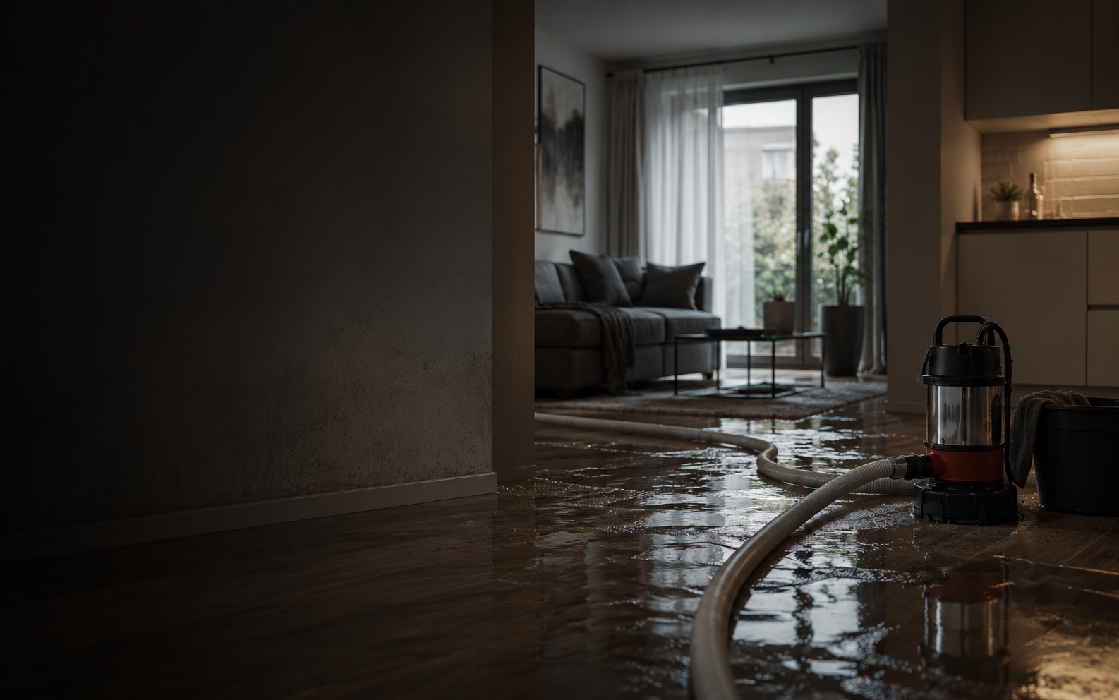 Leitungswasserschaden in einer Wohnung mit Wasserbeseitigung