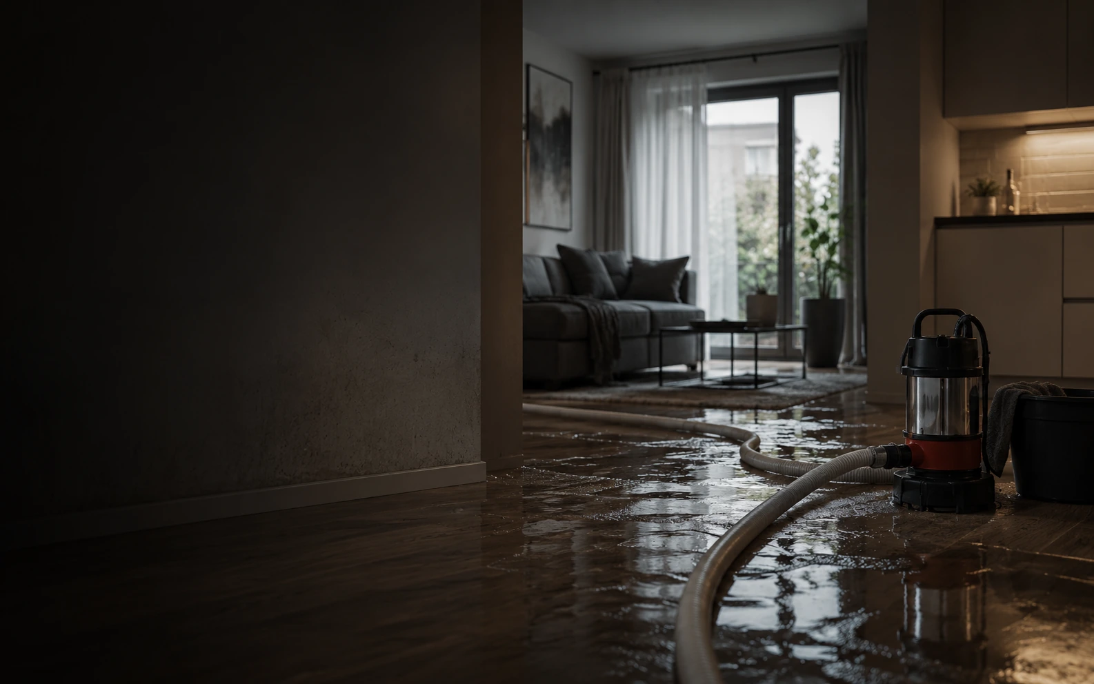 Leitungswasserschaden in einer Wohnung mit Wasserbeseitigung